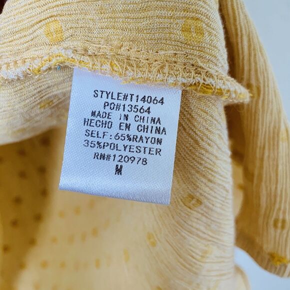 Entro Top Women M Sherbet Orange Mustard Dots Button Front Boho Peasant Flowy - Picture 8 of 8